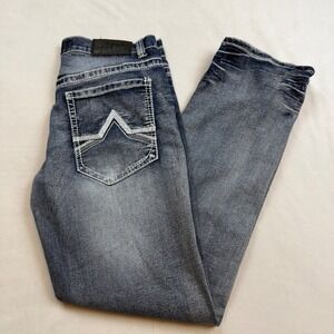 True Luck Mens Jeans 32x32 Straight Leg Blue Denim White Stitching